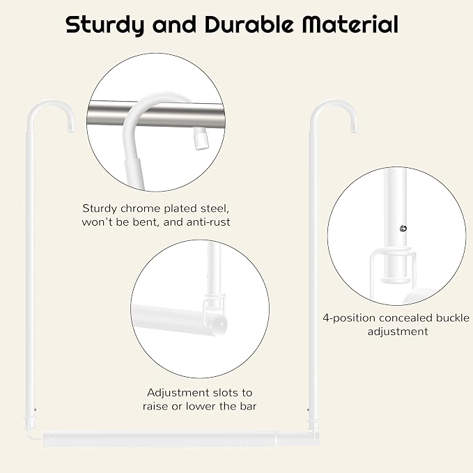 Hanging Closet Rod Adjustable Width Height Closet Rod For Hanging Clothes White 2 Pack Closet Extender Hanging Rod Clothes Space-Saving Hanging Bar Organizer