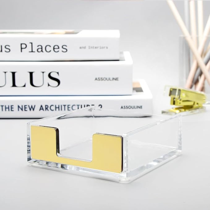 MultiBey Sticky Notes Memo Pad Holder Dispenser Clear Acrylic Gold Post Note Pad Holders Aesthetic Desk Supplies Organizer Accessories for Office Home Schools (Gold) | Post Note Pad Holders Aesthetic Desk Supplies Organizer Accessories for Office Home ...
