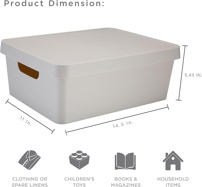 Simplify Medium Vinto Storage Box | Stackable | Home Organization | Bathroom | Accessories | Toys | Closet | 2 Handles | Ivory