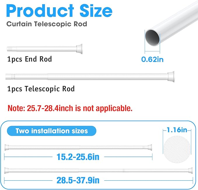 4Pack Tension Curtain Rods 18 to 36 Inch,Adjustable White Short Curtain Rod No Drilling,Small Tension Rod Spring Tension Curtain Rod for Windows,Door,Closet