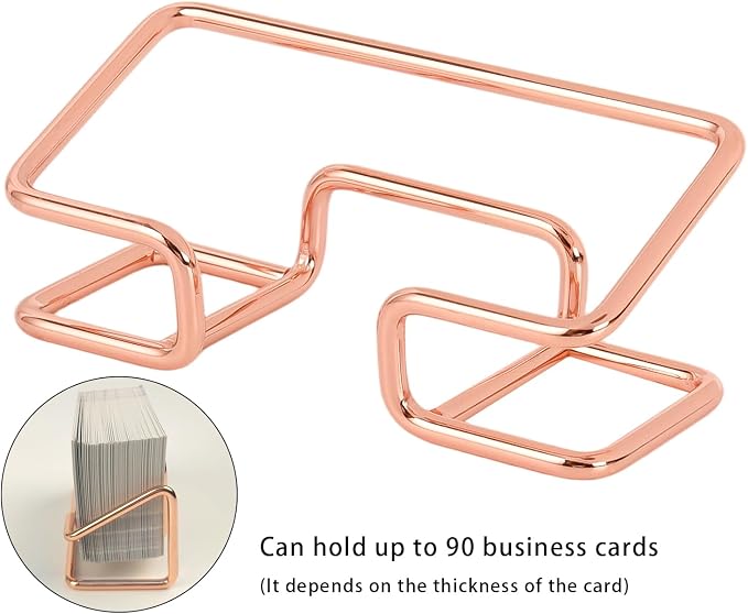 Metal Business Card Holder for Desk, Cute Card Display Stand, Compatible with Various Countertops, Rose Gold