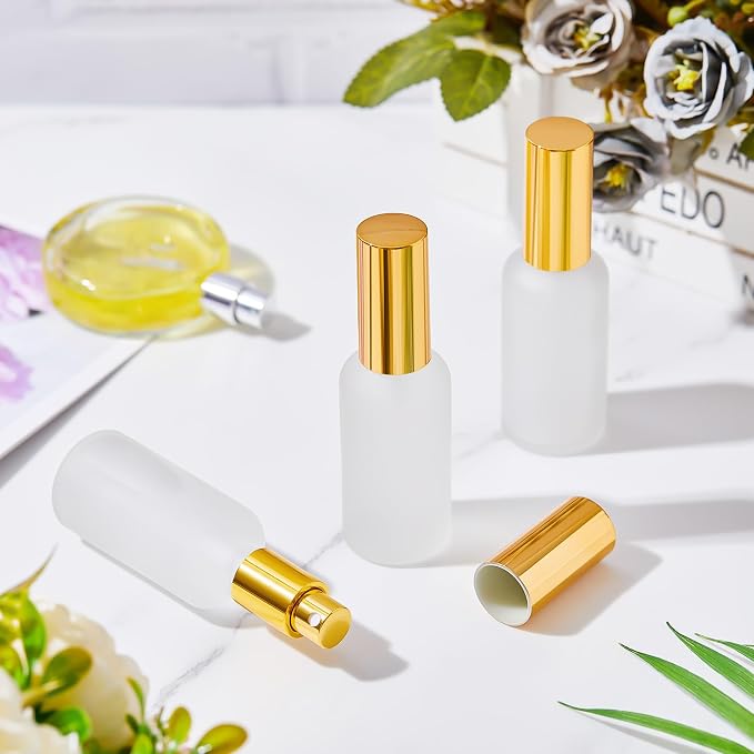 Roshtia 30 Pcs Glass Spray Bottle Clear Empty Bottles Small Refillable Reusable Perfume Bottle with Fine Mist Sprayer Pump for Face Body Travel(1.69 oz,Gold)