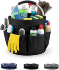Foldable Cleaning Caddy with Handle 17L Large Cleaning Supplies Organizer 600D Oxford Portable Bucket Basket with 6 Pockets for Home Bathroom Garden Garage - Black