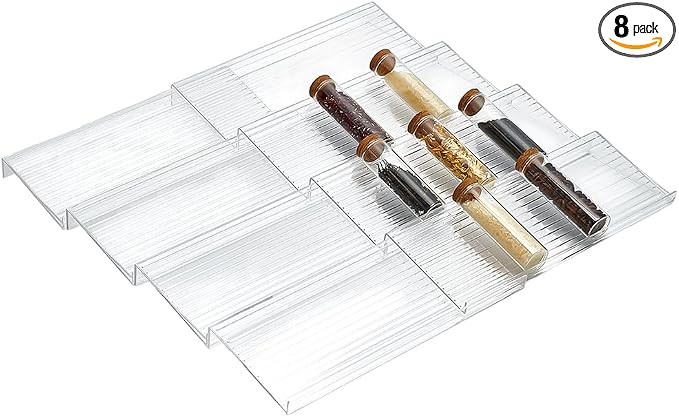 BENECREAT 8Pcs Plastic Drawer Seasoning Organizer, 4.6×11×1.1inch Clear Plastic Spice Drawer Organizer for Kitchen Drawer, Countertop Storage