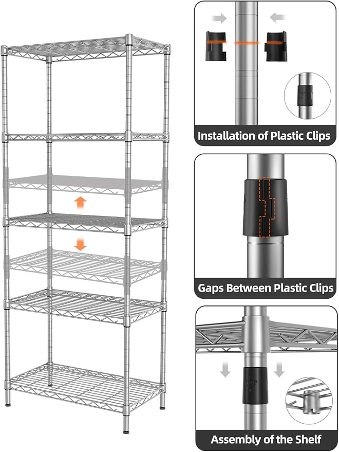 SINGAYE 5 Metal Shelves Wire Shelving Storage Shelf Adjustable Unit Pantry | 5 Tier Kitchen Laundry Room Organization Home Pantry Closet Bathroom Organizers Garage Rack 12" D x 22" W x 59" H Gray