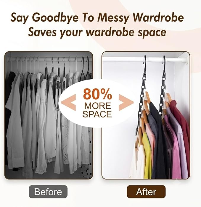 HOUSE DAY 10 Pack Space Saving Hangers, Black, Premium Smart Hanger, Closet Organizers and Storage, Sturdy Cascading Hangers with 5 Holes for Heavy Clothes, College Dorm Room Essentials