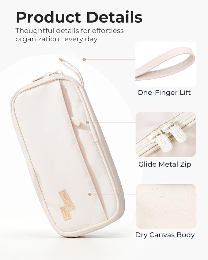 Four Candies Large Pencil Case, 5 Compartments Pen Organizer, Big Capacity Canvas Pencil Pouch Bag for School Supplies, Portable Stationery Holder for Teen Girls, Women (White)