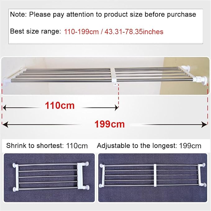 BAOYOUNI Adjustable Closet Tension Shelf Rod Expandable | Clothes Hanging Rail Pole Dividers Wardrobe Space Saving Storage Organizer Ivory, 46.85-75 Inches
