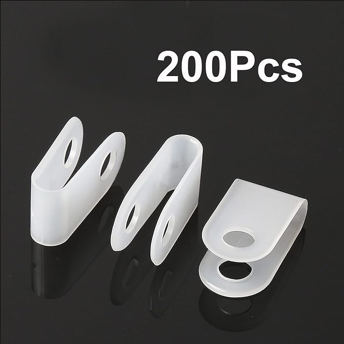 200Pcs White Nylon U-Type Cable Clamps, 1/8 Inch Wire Organizer | Nylon durable material, U-Type cable fixing clips, Ideal for household wire management, Office Cable Management