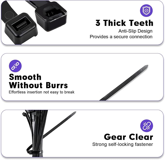 Zip Ties, RAZCC 1200pcs Black Cable Zip Ties 12 Inch, Heavy Duty Plastic Wire Ties with 100lb Tensile Strength, Self-Locking Black Nylon Tie Wraps for Indoor and Outdoor