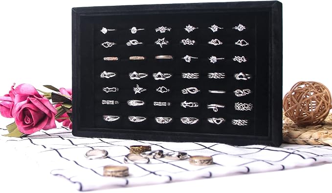 Pangkeep Ring Holder Display Tray Jewelry Organizer Stands for Selling Rings Earrings Show (Black)