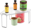 mDesign Plastic/Steel Freestanding Foldable Corner Stackable Organizer Shelf for Kitchen, Counter, Pantry, Cabinet Storage, Holds Plates, Dishes, Ligne Collection, Clear