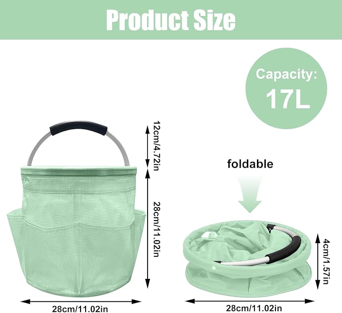 Qivine 17L Cleaning Caddy with Handle, Cleaning Supply Caddy, Foldable Tool Bag Cleaning Products Organizer, Portable Cleaning Bucket Caddy for Cleaning Supplies (Clear Green)