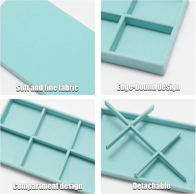 Velvet Jewelry Trays for Drawers, Blue Stackable Jewelry Drawer Organizer Inserts, Ring Earring Necklace Bracelet Holder Organizer Storage Display Tray with Removable Dividers, 6 Grids