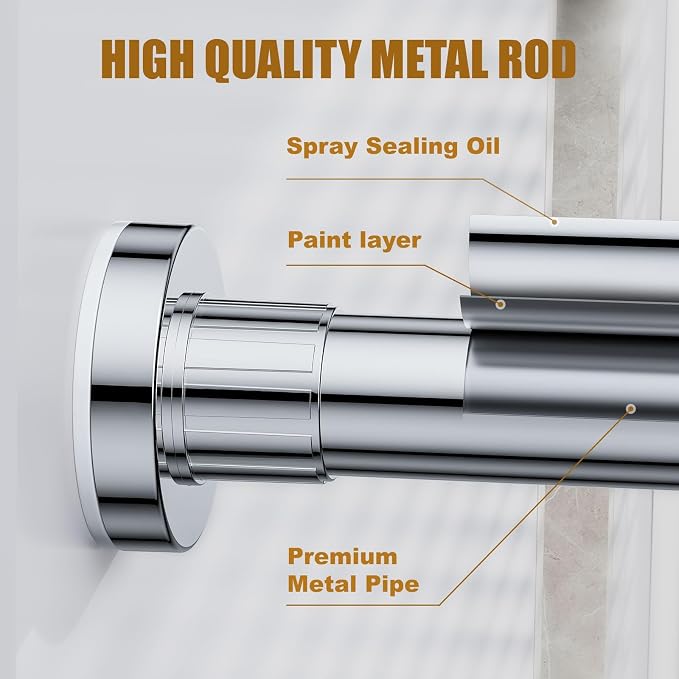 Ausemku Shower Curtain Rod Tension, 32-65 Inch Adjustable Heavy Duty Spring Tension Curtain Rod, No Drill Stainless Steel Telescoping Rod for Bathroom, No Rust, Silver
