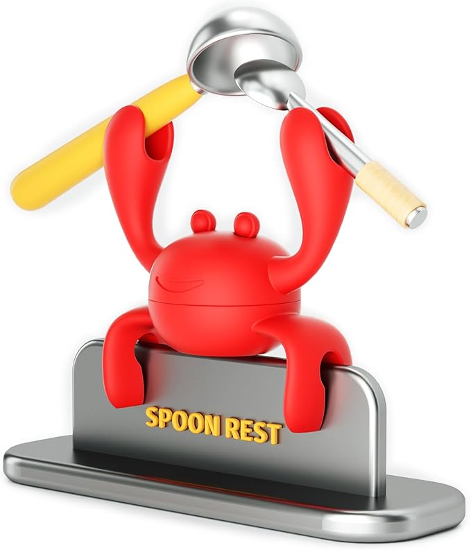 Silicone Spoon Rest for Stove Spoon Holder and Lid Lifter Steam Releaser Stove Organizer Cool Kitchen Gadgets & Cute Kitchen Accessories (Cute Red)