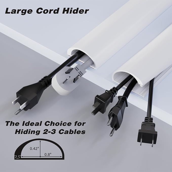 118" Silicone Cord Hider for Wall Mount TV,Large Self-Adhesive Cable Hider for 2-3 Cords,Cable Management Under Desk,Cord Organizer,Cable Raceway Home & Office Trim,Cord Concealer Channel,White