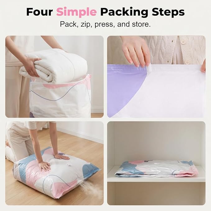 No-Pump Vacuum Storage Bags, Cube Compression Space Saver Bags, Upgrade Large Storage Compression Bags Press & Seal, For Clothes,Bedding Comforters, Blankets (5PCS, Medium)