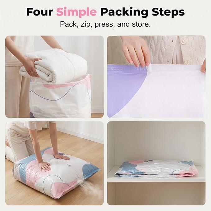 No-Pump Vacuum Storage Bags, Cube Compression Space Saver Bags, Upgrade Large Storage Compression Bags Press & Seal, For Clothes,Bedding Comforters, Blankets (3PCS, Medium)