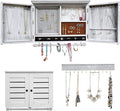 Rustic Wall Mounted Jewelry Organizer,Vintage Wooden Hanging Jewelry Holder Box with Barndoor Decor for Necklaces, Earings, Bracelets, Rings, Accessories. Includes Hook Organizer (MILK WHITE)
