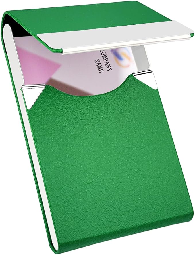 Business Card Holder with Ultra Slim Design,Business Card Case with Premium PU Leather,Suit Pocket Metal Card Holder for Women/Men,Professional Name Card Holder with Magnetic Shut(MT Green)