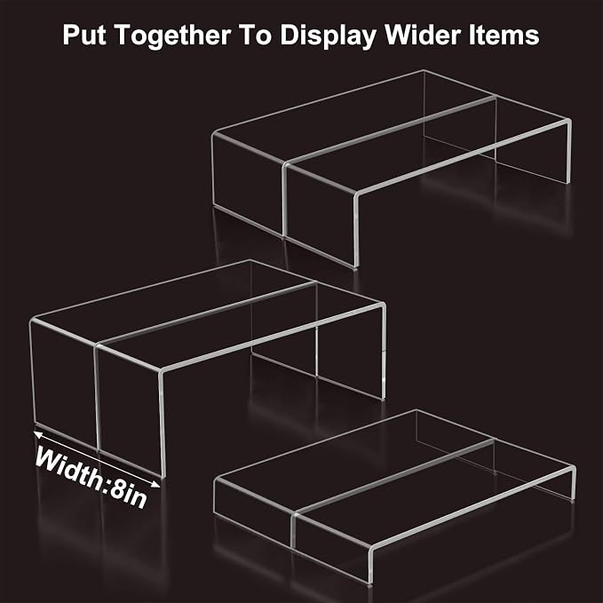 Acrylic Display Riser Stand,12" 6Pc 5mm, Tiered Shelf Risers for Cupcake | Clear multi-size plastic steps rack matching perfume, jewelry, pop collectibles. Stackable food buffet table setup