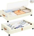 Yecaye Under Bed Storage with Wheels, 2 Pack Under the Bed Storage Containers with Lids & Label, XXL 60 L Rolling Underbed Storage Drawers for Clothes, Blankets, Shoes, Beige