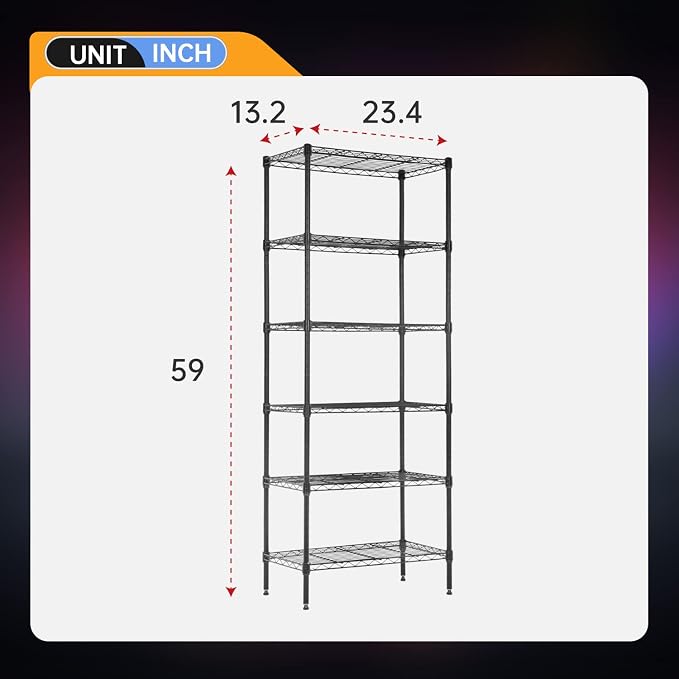 Meet perfect 6-Tier Wire Shelving Unit, 900LBS Heavy Duty Metal Storage Shelves, Adjustable Standing Rack Organizer for Kitchen Pantry Garage Laundry Room, 24" W x 14" D x 61" H
