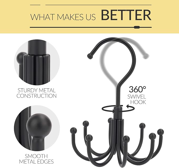 Belt Hanger, Space Saving Belt Organizer for Closet, Max 24 Storage Capacity, Rotating Belt Rack Closet Organizers and Storage for Hanging Belt, Ties, Black