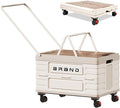Folding Utility Cart Portable Rolling Crate Handcart Shopping Trolley Collapsible Tool Box with Wooden Lid, Basket on 4 Rotate Wheels, for Grocery, Office, Luggage, Teacher, Travel (White)