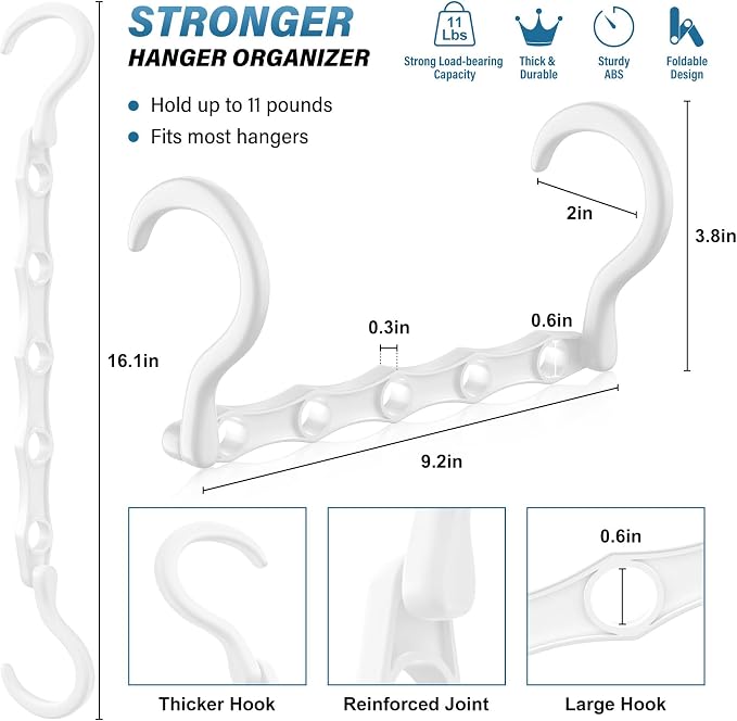 24 Pack Hangers Space Saving Magic Plastic Hanger Organizer Shirt Space Saving Hangers, Multi Clothes Hangers Space Saver for Closet Organizers Storage College Dorm Room Essentials, White