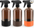 Bontip Amber Glass Spray Bottle with Silicone Sleeve Protection, 16 oz Refillable Spray Bottles for Cleaning Solutions, Plants, Aromatherapy, Facial Hydration (3, Black & Brown & Orange, 16 oz)