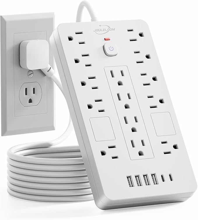 JouleLoom Surge Protector Power Strip-14 Outlets and 6 USB Ports, 20 Feet Flat Plug Extension Cord, 1850 Joules, White, ETL Listed for Home, Office, Dorm Room
