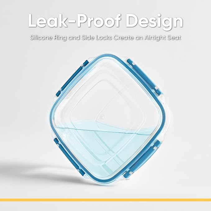 Superio Lock and Fresh Airtight Food Storage Containers with Lids for Kitchen Pantry Organization and Storage, BPA Free, Lunch, and Meal Prep Plastic Containers, 48 oz. Square Sealed Container, Blue