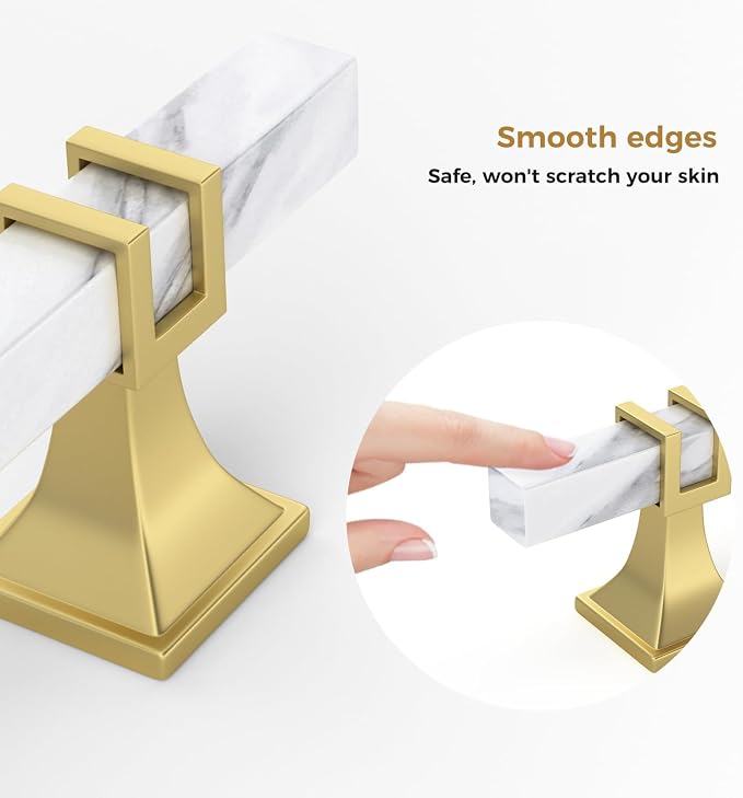 25 Pack 5 Inch White Marble Cabinet Pulls, Gold Marble Grain and Gold Handles, Kitchen Cabinet Hardware