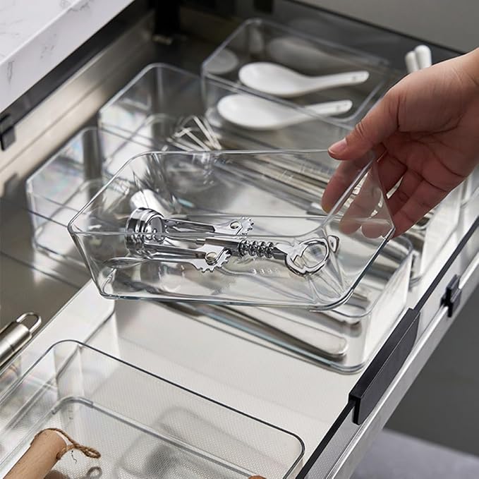 2Pcs Multi-function Household Storage Drawer Organizer Boxes Transparent PP Material Kitchen and Office Multi-compartment Storage Cases for Cosmetics Stationery and Items