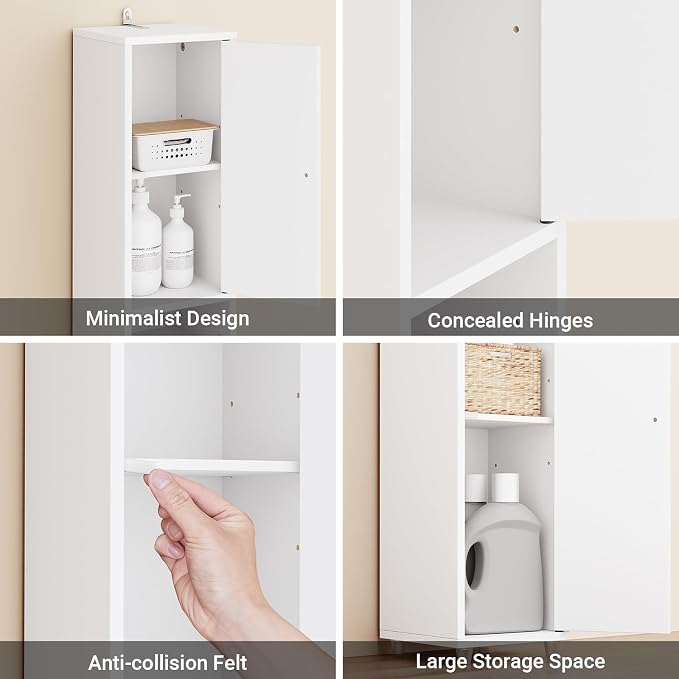 SoBuy Narrow Bathroom Storage Cabinet, 7.8 x 7.8 x 70.8 in, White | Anti-Tipping Narrow Freestanding Bathroom Cabinet With Adjustable Shelves, Slim Storage For Tight Bathroom Corners, BZR34-W