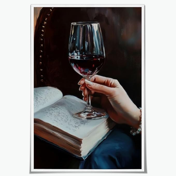 Wine and Book Girl Reading With Drink Art Aesthetic Poster Canvas Wall Art Decoration Living Room Home Decor Bedroom Decoration Poster Unframed24x36inch