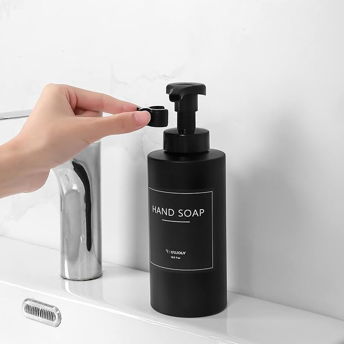 Foaming Soap Dispenser, 17 OZ Refillable Pump Bottle, 2 Pack, Black | Pump Bottle for Liquid Soap, Shampoo & Body Wash – PETG Material, Reusable, Refillable, Bathroom & Kitchen Ready