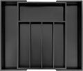 VaeFae Bamboo Drawer Organizer, Expandable Silverware Drawer Organizer, Cutlery Tray with Dividers for Kitchen Utensils (Black, Medium)