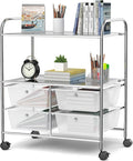 Moccha Rolling Storage Cart with 4 Drawers - Storage Drawers Organizer with wheels for Craft Art Supply Paper Salon, Scrapbook Paper Tools, Movable Utility Cart for Classroom School Studio, Clear