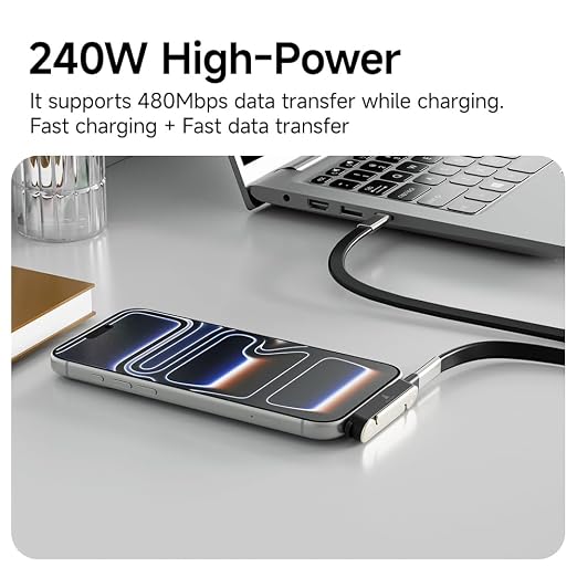 NKV 240w Stand Data Cable Invisible Foldable Holder Charger Cable | 5 FT USB C to USB C Fast Charging Cable for Smartphones, Laptops, Tablets (Orange, Data Cable Set) ﻿