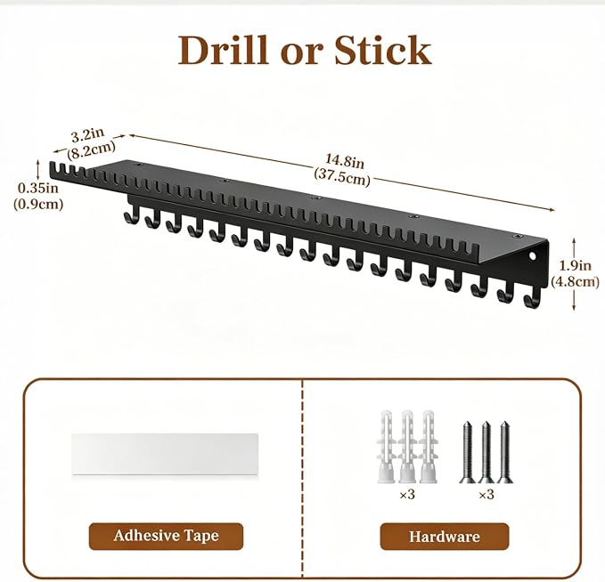 Necklace Holder Wall Hanging Organizer: Wall Mounted Jewelry Shelf with 56 Hooks and Tray, Display Hanger for Kids, Girls and Women, Black & Metal