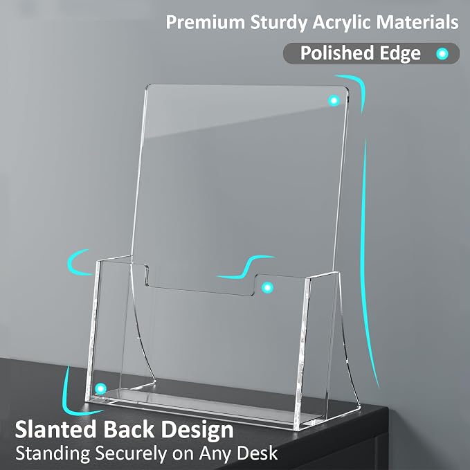 Acrylic Brochure Holder 6 x 9 Inch, 4 Pack Clear Acrylic Flyer Holder, Pamphlet Holder Display Stand for Literature leaflet Magazine Booklet Journal, Desk Holder, Countertop Organizer
