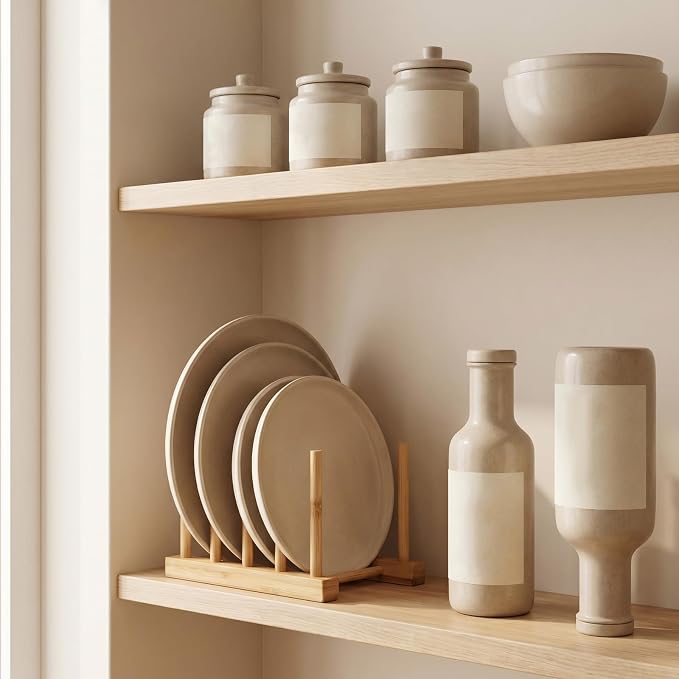 Cutting Board Holder, Bamboo Dish Rack, Vertical Drainer Kitchen Organizer for Cups Bowls Pots Lids Cutting Boards & Plates Space-Saving