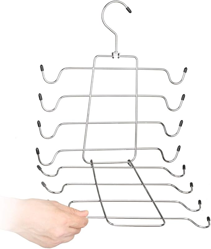 2 Pack Foldable Tank Top Hangers, Closet Organizer for Bras, Cami, Dresses | 360° rotating, chrome & black vinyl, maintains shape, fits belts, ties, swimwear & pajamas
