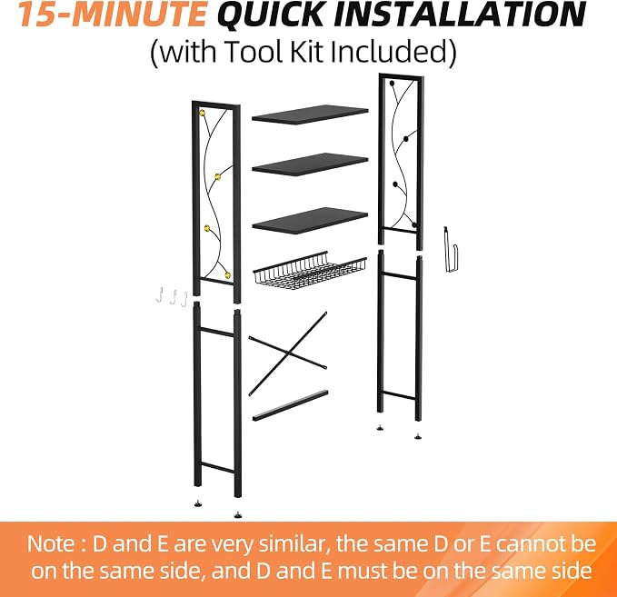 Over-The-Toilet Storage Rack, 4-Tier Bathroom Organizer Shelf Over Toilet with Adjustable Shelf and Basket, Freestanding Space Saver Bathroom Shelves Above Toilet for Room (Pure Black)