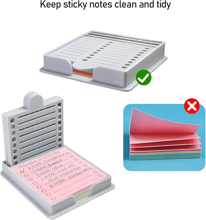 Sticky Note Holder with 5 Different Stencil | 3x3 Sticky Note Line Stencil and Holder, Sticky Note Stencil Perfect for to-Do Lists Office, Grey Acrylic Post It Note Holder