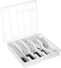 Lifewit Silverware Organizer with Lid, Covered Utensil Tray for Kitchen Drawer and Countertop, Plastic Cutlery and Flatware Storage Box for Spoons Forks Knives Holder Case, 12.6x11.8", White