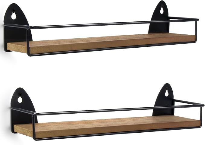 TJ.MOREE 2 Pack Spice Rack Wall Mount Rustic Style Hanging Spice Organizer for Wall, Kitchen Spice Storage,Black